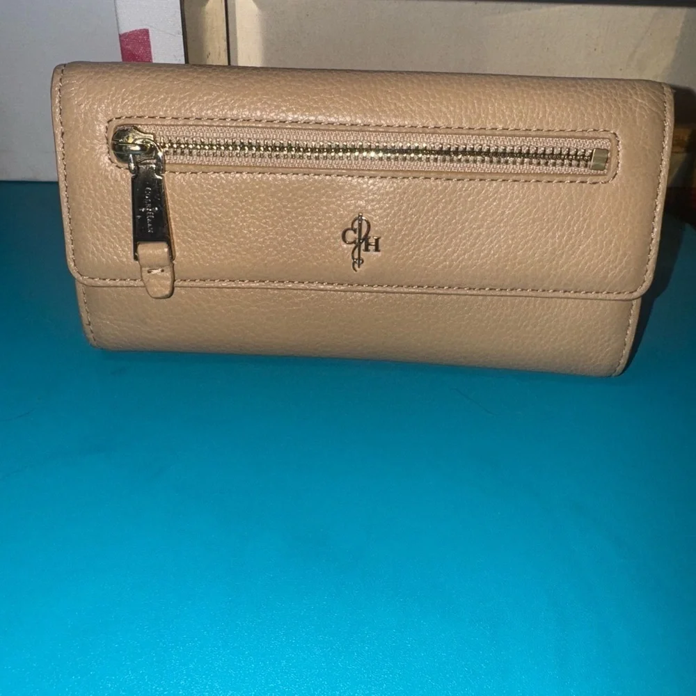 Cole Haan Tan Leather Wallet with Gold Accents